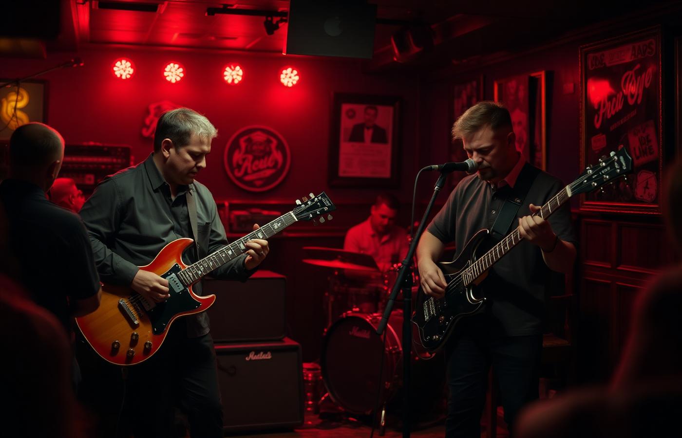 Live four-piece band performing in a busy pub